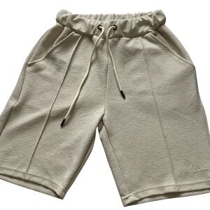BoohooMAN Mens XS Beige‎ Textured Knit Drawstring Shorts Casual Modern